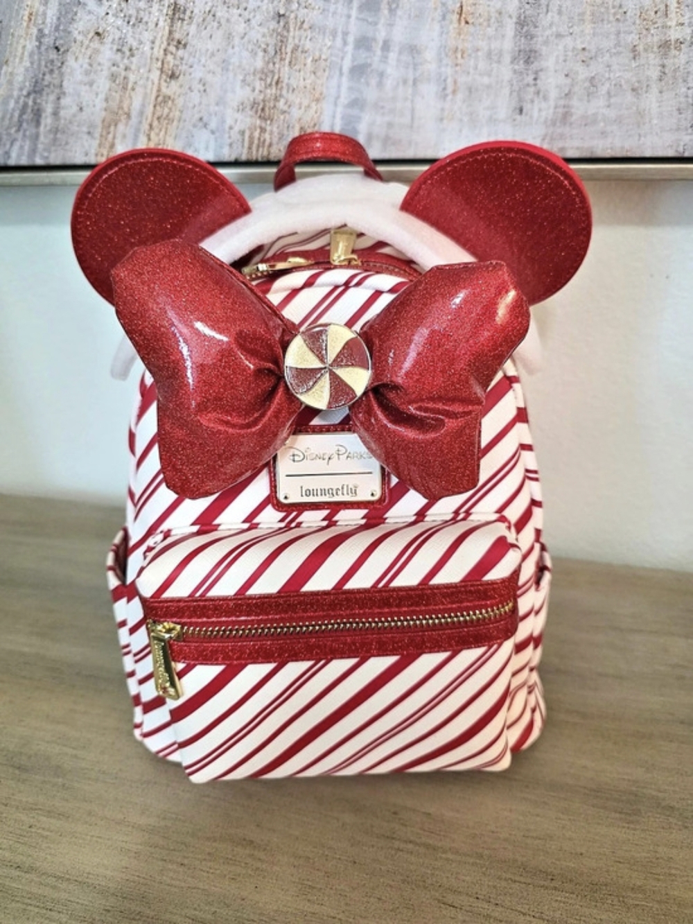 Loungefly Disney Minnie Mouse Peppermint Candy Cane Mini Backpack NWT